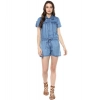 Dropship Women's Denim Solid Short Sleeve Jumpsuit (Blue)