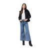 Dropship Women's Denim &amp; Faux Fur Washed Long Sleeve Jacket (Black)