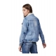 Women's Denim Washed Long Sleeve Jacket (Blue) Women's Denim Washed Long Sleeve Jacket (Blue)