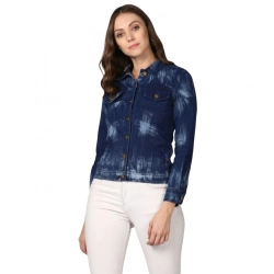 Women's Denim Washed Long Sleeve Jacket (Blue)