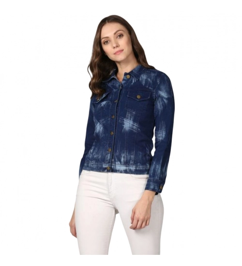 Women's Denim Washed Long Sleeve Jacket (Blue)