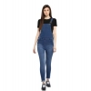 Dropship Women's Denim Solid Dungaree Pant (Blue)