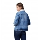 Women's Denim Washed Long Sleeve Jacket (Blue)
