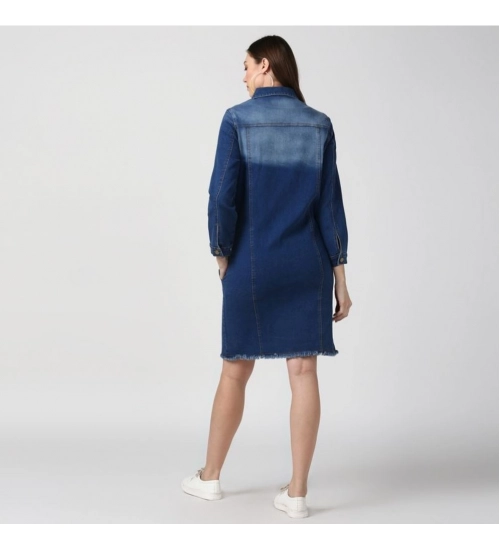 Women's Denim Washed Long Sleeve Jacket (Navy Blue)