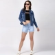 Women's Denim Hand Painted Long Sleeve Jacket (Blue) Women's Denim Hand Painted Long Sleeve Jacket (Blue)