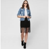 Dropship Women's Denim Distressed Long Sleeve Jacket (Blue)