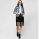 Women's Denim Distressed Long Sleeve Jacket (Blue) Women's Denim Distressed Long Sleeve Jacket (Blue)