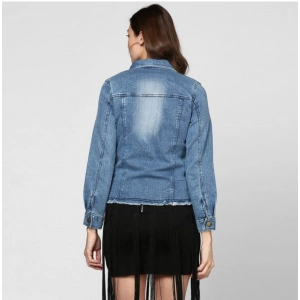 Generic Women's Denim Distressed Long Sleeve Jacket (Blue)