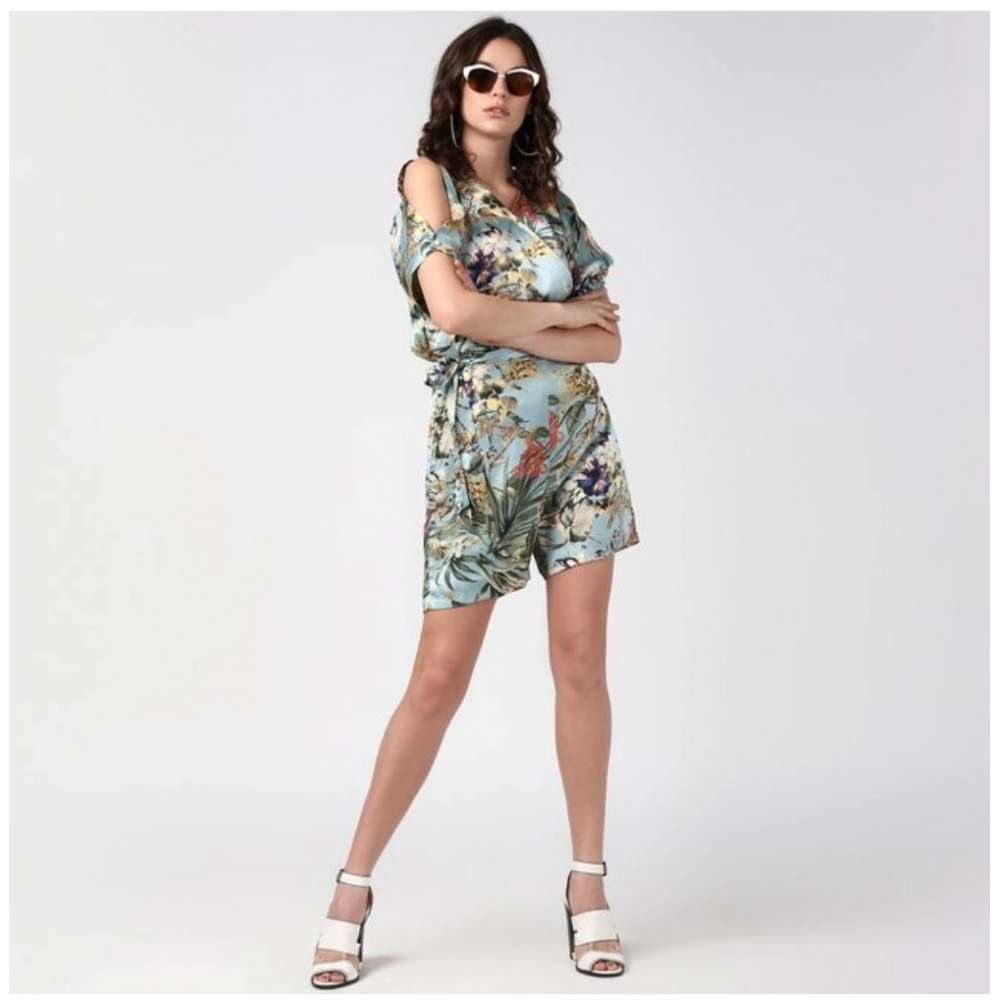 Women's Polyester Floral Dungaree Pant (Multicolor)