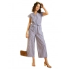 Dropship Women's Cotton Chambray Striped Short Sleeve Jumpsuit (Blue)