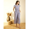 Dropship Women's Cotton Chambray Striped Short Sleeve Jumpsuit (Blue)