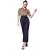 Dropship Women's Polyester Animal Print Half Sleeve Jumpsuit (Orange - Black)