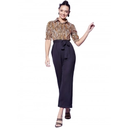 Women's Polyester Animal Print Half Sleeve Jumpsuit (Orange - Black)