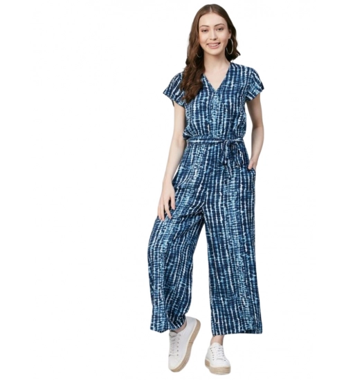 Women's Rayon Tie & Dye Short Sleeve Jumpsuit (Blue)