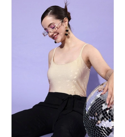 Women's Polyester Embellished Sleeveless Jumpsuit (Gold - Black)