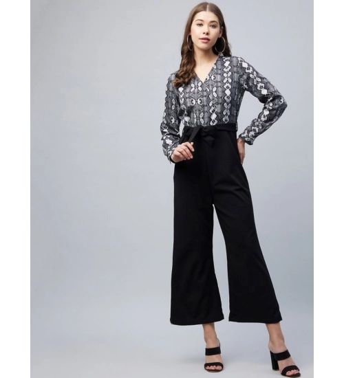 Women's Rayon Animal Print Short Sleeve Jumpsuit (Black) Women's Rayon Animal Print Short Sleeve Jumpsuit (Black)