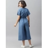 Dropship Women's Denim Solid Half Sleeve Jumpsuit (Blue)
