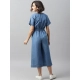 Women's Denim Solid Half Sleeve Jumpsuit (Blue) Women's Denim Solid Half Sleeve Jumpsuit (Blue)