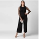 Women's Polyester Embellished Long Sleeve Jumpsuit (Black)