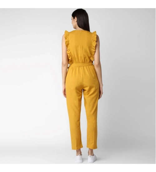 Women's Cotton Linen Solid Sleeveless Jumpsuit (Yellow) Women's Cotton Linen Solid Sleeveless Jumpsuit (Yellow)