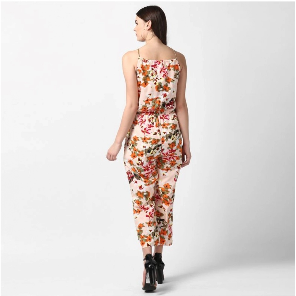 Women's Polyester Floral Halter Jumpsuit (Peach)