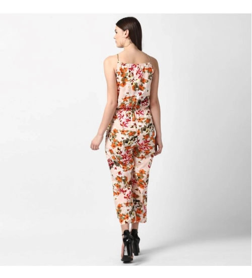 Women's Polyester Floral Halter Jumpsuit (Peach)