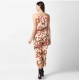 Women's Polyester Floral Halter Jumpsuit (Peach)