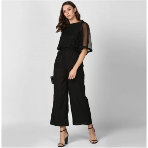 Generic Women's Polyester Solid Half Sleeve Jumpsuit (Black)