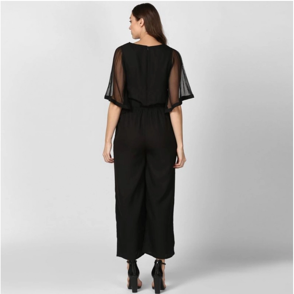 Women's Polyester Solid Half Sleeve Jumpsuit (Black) Women's Polyester Solid Half Sleeve Jumpsuit (Black)