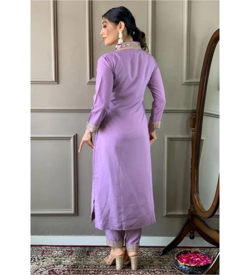 Women's Roman Silk Embroidery 3-4th Sleeve V-Neck Kurti With Pant Dupatta Set (Lavender) Women's Roman Silk Embroidery 3-4th Sleeve V-Neck Kurti With Pant Dupatta Set (Lavender)