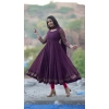 Dropship Women's Georgette Embroidery 3-4th Sleeve Round Neck Kurti with Dupatta Set (Wine)