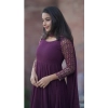 Dropship Women's Georgette Embroidery 3-4th Sleeve Round Neck Kurti with Dupatta Set (Wine)