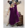 Dropship Women's Georgette Embroidery Sleeveless Round Neck Kurti, Palazzo And Dupatta Set (Wine)