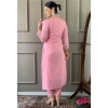 Dropship Women's Roman Silk Embroidery 3-4th Sleeve V-Neck Kurti With Pant Dupatta Set (Pink)