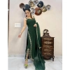 Dropship Women's Georgette Embroidery Sleeveless Round Neck Kurti, Palazzo And Dupatta Set (Green)