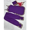 Dropship Women's Georgette Embroidery Sleeveless Round Neck Kurti, Palazzo And Dupatta Set (Purple)