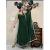 Dropship Women's Georgette Embroidery Sleeveless Round Neck Kurti, Palazzo And Dupatta Set (Green)