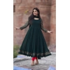 Dropship Women's Georgette Embroidery 3-4th Sleeve Round Neck Kurti with Dupatta Set (Green)