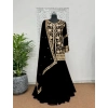 Dropship Women's Georgette Embroidery 3-4th Sleeve V-Neck Kurti, Palazzo And Dupatta Set (Black)