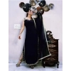 Dropship Women's Georgette Embroidery Sleeveless Round Neck Kurti, Palazzo And Dupatta Set (Black)