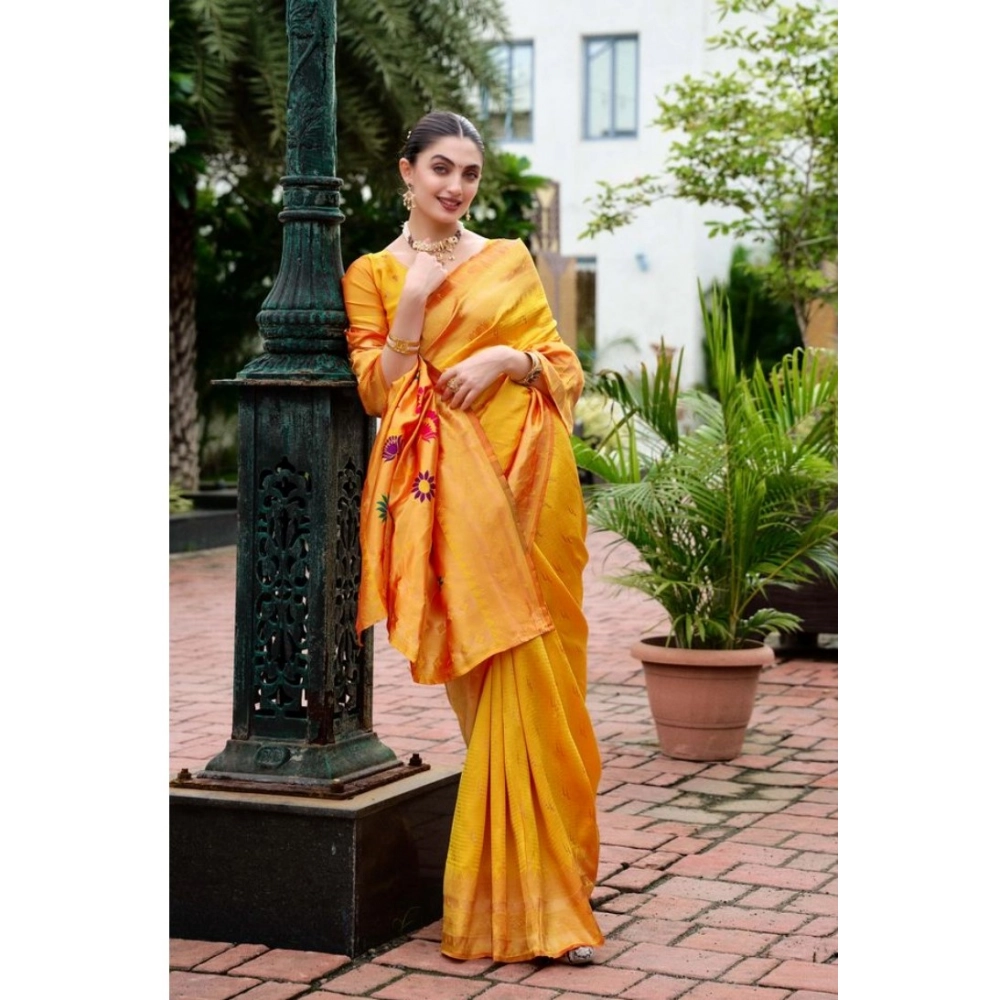 Women's Silk Blend Paithani Weaving Saree With Unstitched Blouse 5.5Mtr (Mustard) Women's Silk Blend Paithani Weaving Saree With Unstitched Blouse 5.5Mtr (Mustard)