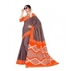 Women's Soft Pure Cotton Printed Saree With Unstitched Blouse 5.5Mtr (Orange)