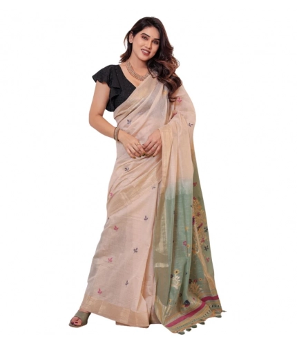 Women's Blended_Cotton Woven_Motifs Saree With Unstitched Blouse 5.5Mtr (Rama_Green)