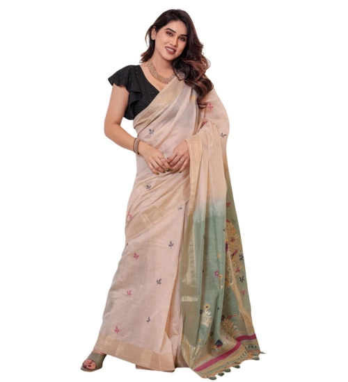 Women's Blended_Cotton Woven_Motifs Saree With Unstitched Blouse 5.5Mtr (Rama_Green)