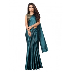 Women's Satin Printed Saree With Unstitched Blouse 5.5Mtr (Rama)