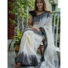 Women's Soft Lilan Printed Saree With Unstitched Blouse 5.5Mtr (White-Black)