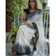 Women's Soft Lilan Printed Saree With Unstitched Blouse 5.5Mtr (White-Black)