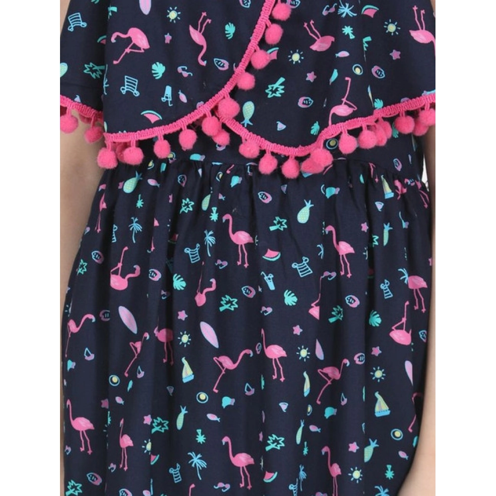 Girl's Rayon Flamingo Print Sleeveless Dress (Black) Girl's Rayon Flamingo Print Sleeveless Dress (Black)