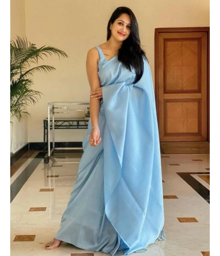 Women's Litchi silk Printed Saree With Unstitched Blouse (Light Blue)