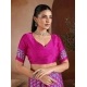 Women's Satin Crepe Printed Saree With Unstitched Blouse 5.5Mtr (Pink)